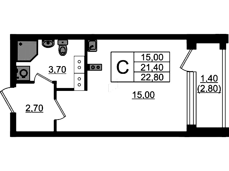 Квартира студия 22.8 м², 11/13 эт., ЖК «Тайм Сквер»